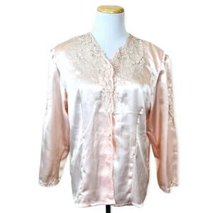 RADIANT FASHION Pastel Pink Vintage Silky Floral Long Sleeve Blouse MEDIUM